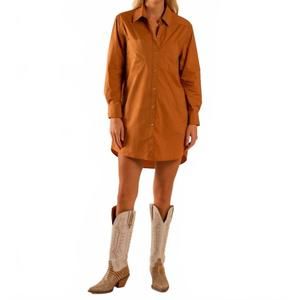 NEW CARE TUCKER basic preslie poplin shirt mini dress in terracotta